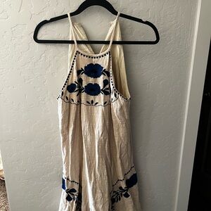 THML Dress with Blue Floral Embroidery